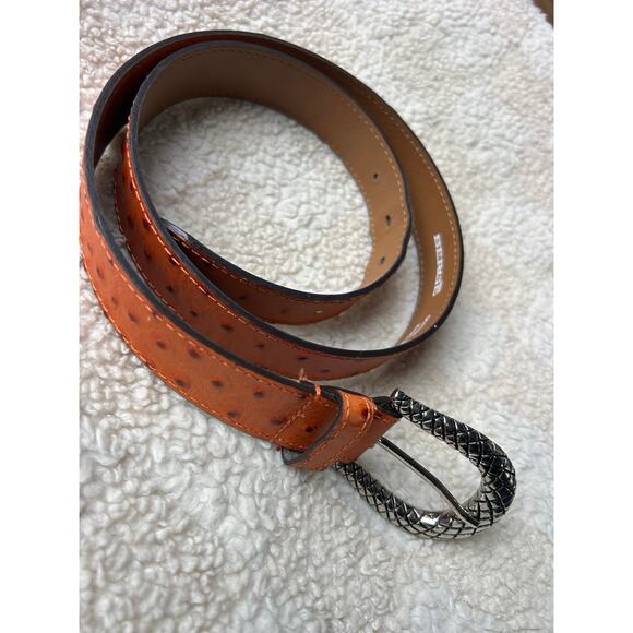 Berge belts silver textured snake buckle and a distinct orange faux-ostrich main image 6